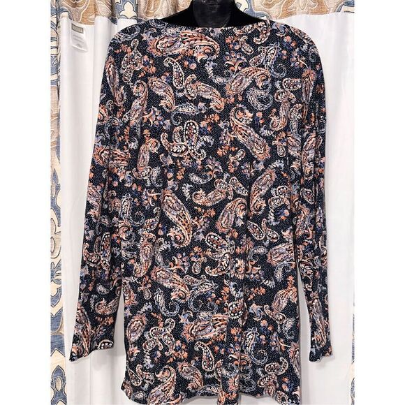 GREAT CONDITION J JILL SIMPLY SUPIMA SCOOP NECK LS TUNIC/TOP LARGE NAVY PAINTED - Picture 5 of 7